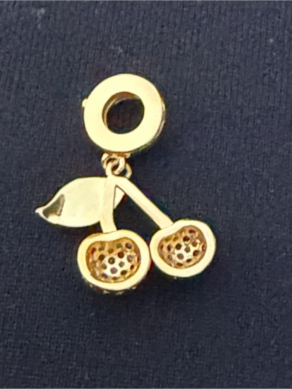 Gold Cherry Dangle Charm with Pink Crystal Accents